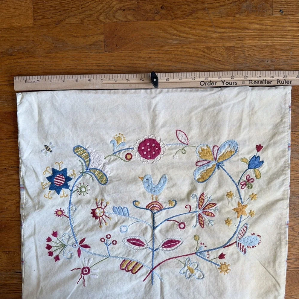 IKEA Alfhild Fagel Throw Pillow 18.5x21.25 Folk Art Embroidered Bohemian Floral